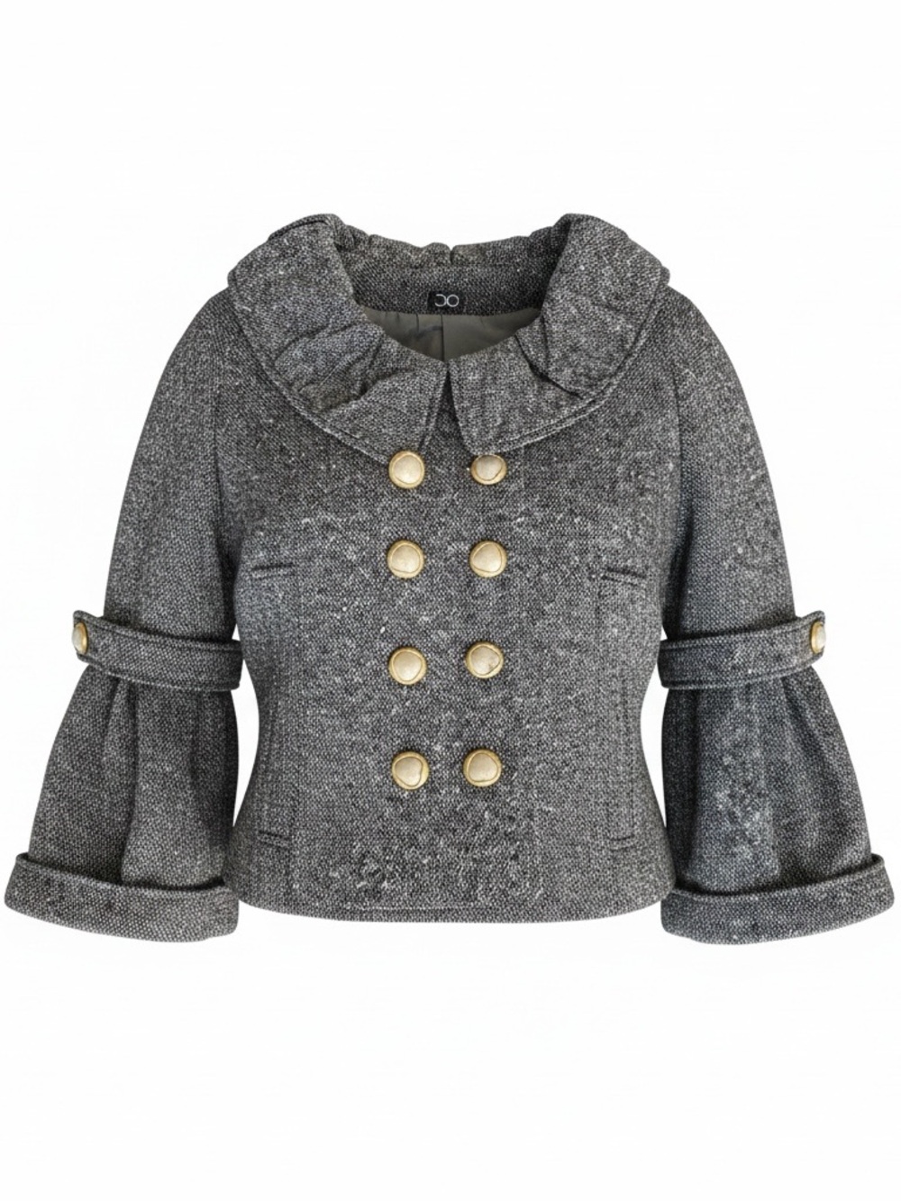 DJO European Cropped Tweed Jacket – Prague – Statement Collar & Gold Buttons- M